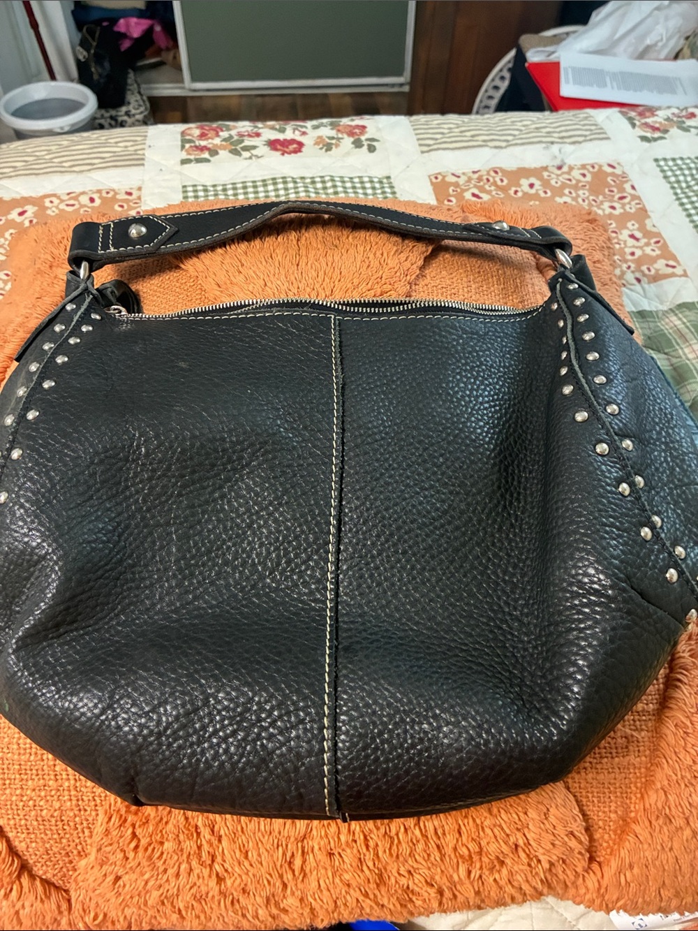 Lucky Brand Black Pebbled Leather Studded Shoulder Bag